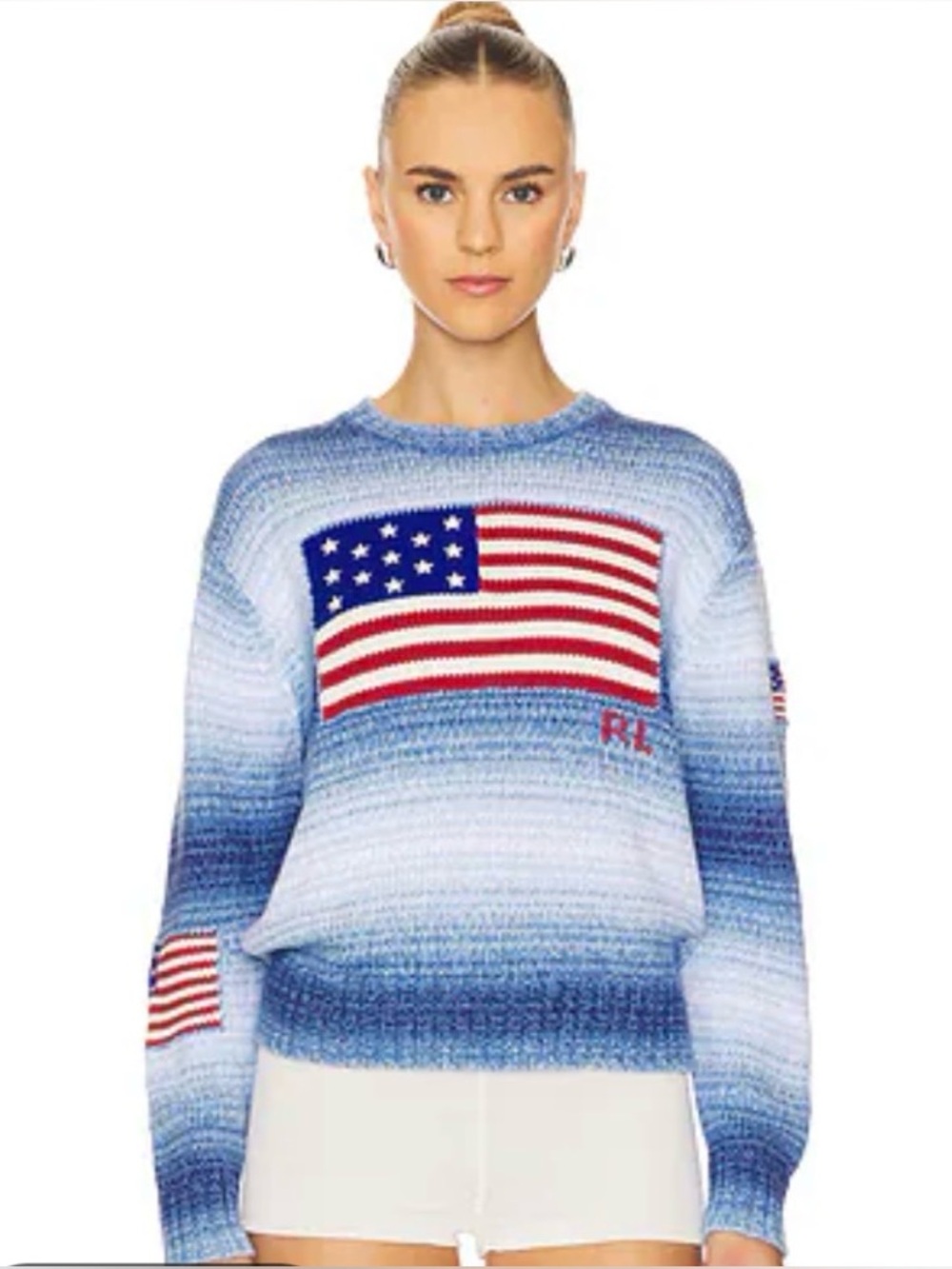 NWT Polo Ralph Lauren Flag Multicolor Blue Cotton Ombre Sweater Knit New L